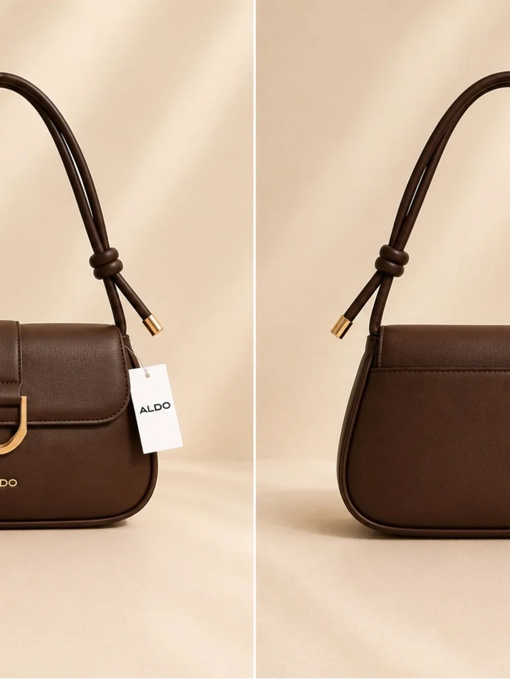 ALDO Brown D-Ring Shoulder Bag with Knot Strap
